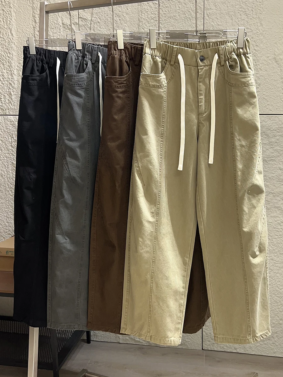 Heavyweight Pure Cotton Men's Trousers Autumn Season Casual Loose Wide Leg Knife  Pants Retro Style Straight Cut Trousers