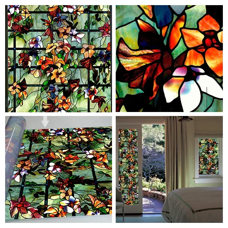 Fenster-Sichtschutzfolie, selbstklebende Folie, statisch haftend, 3D-dekorative Blumen-Fensterfolie, gebeiztes Vinyl, Glas,