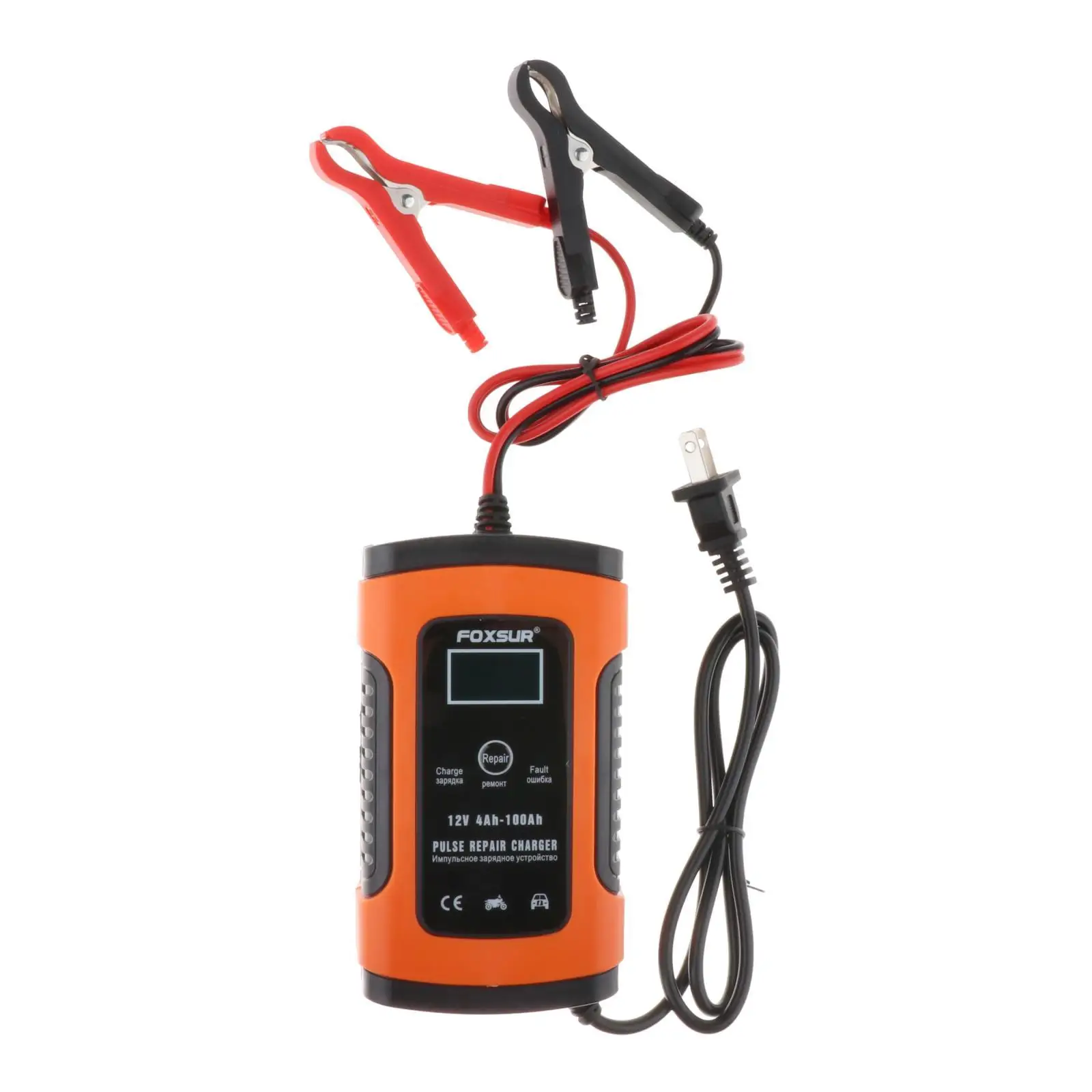 LCD Display Fully Full Automatic Motorcycle Battery 12V 5A DC Fast Power Charger Wet Dry Lead Acid with Cable Clamps