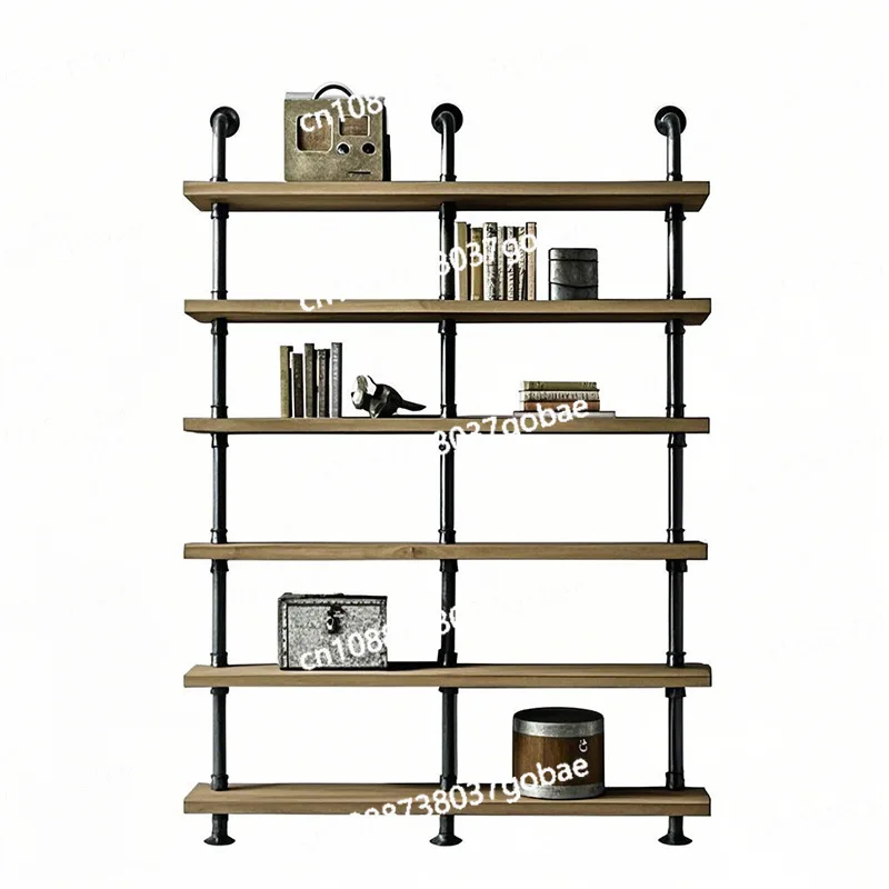 

Home living room study floor solid wood bookshelf retro industrial wind storage rack