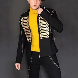 Court Style Gold Rope Embroidery Coats Men's Personality Camisole Jackets Nightclub Menswear Fashion Outwear Male Stage Costume