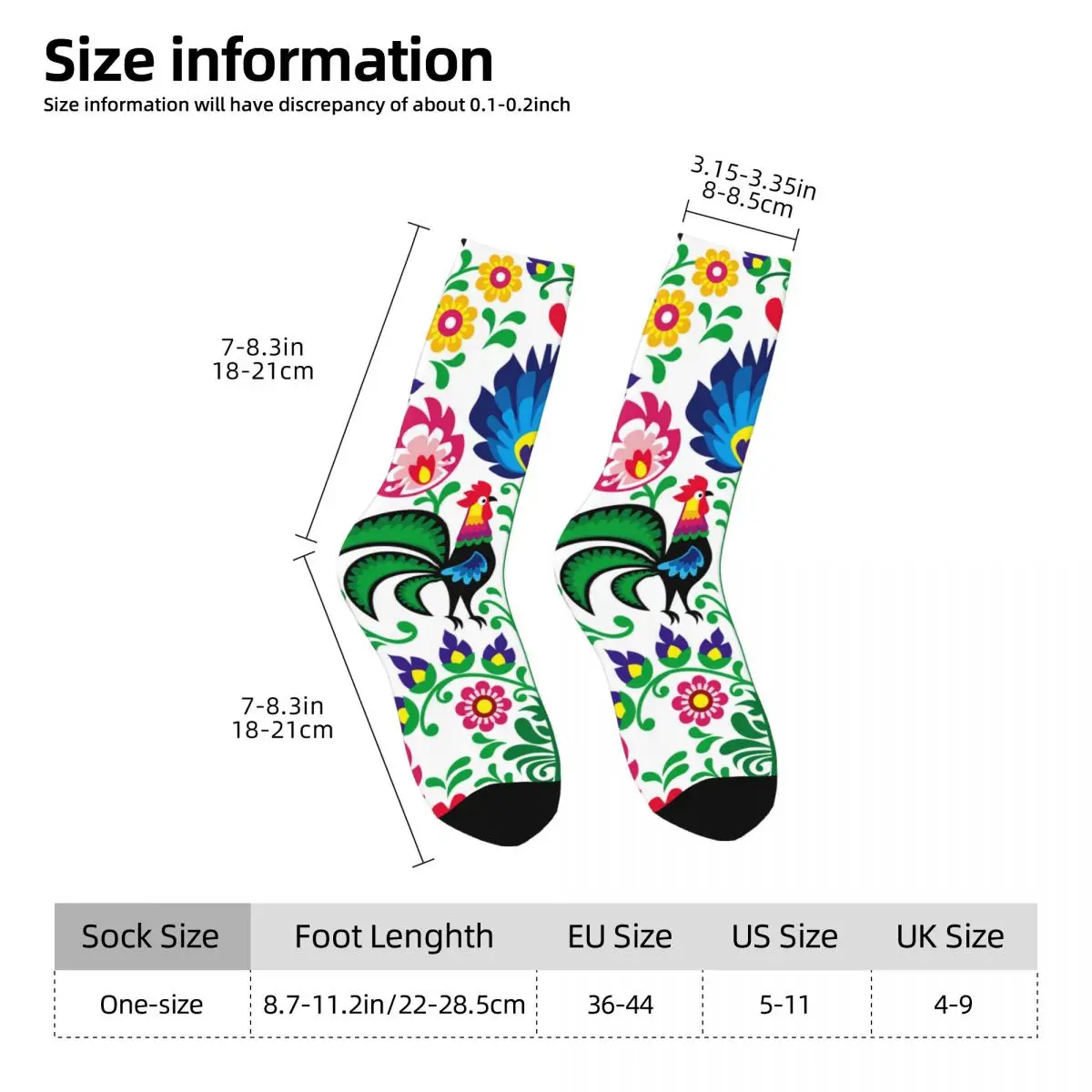 Happy Vintage Floral Polish Pattern With Roosters Crazy Men's Socks Unisex Harajuku Pattern Printed Novelty Crew Sock Boys Gift