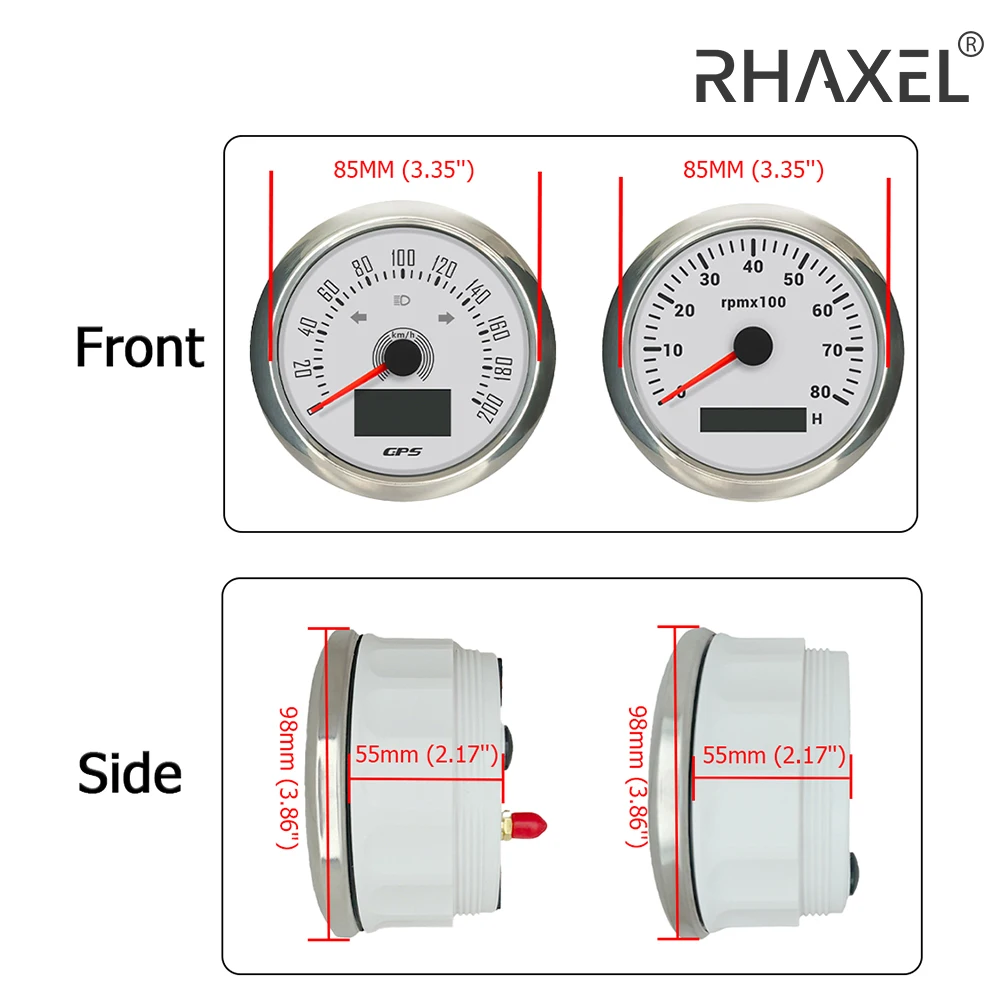 

RHAXEL Gauge Set 85mm GPS Speedometer 160MPH Odometer Tachometer 8000RPM for Motorcycle Truck Boat 12Volt 24V with Backlight