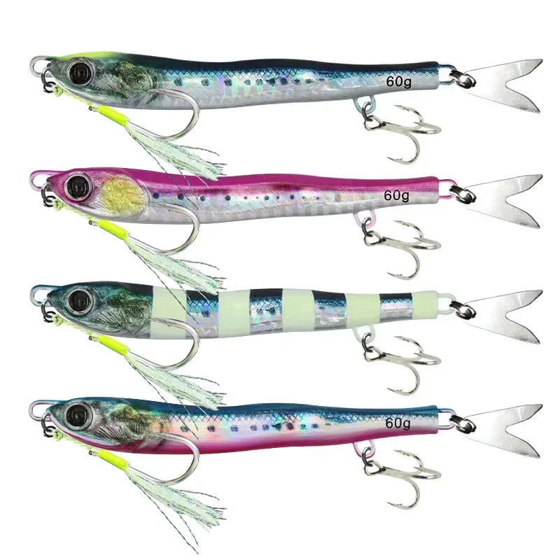 

3D Metal Luminous Fishing Lure Jigging Drag Cast Hard Baits 40g/60g/80g Night Glow Metal Spoon Baits with Hook Trout Lures