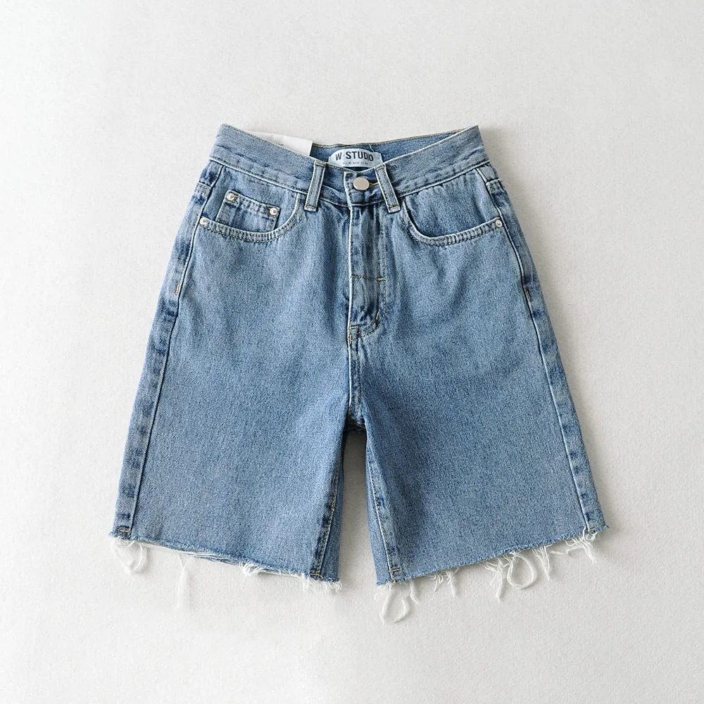 New Summer Solid Color Woman Shorts Simple Design High Waist Slim Fit Hole Ripped Five Points Pants Trendy Women's Shorts