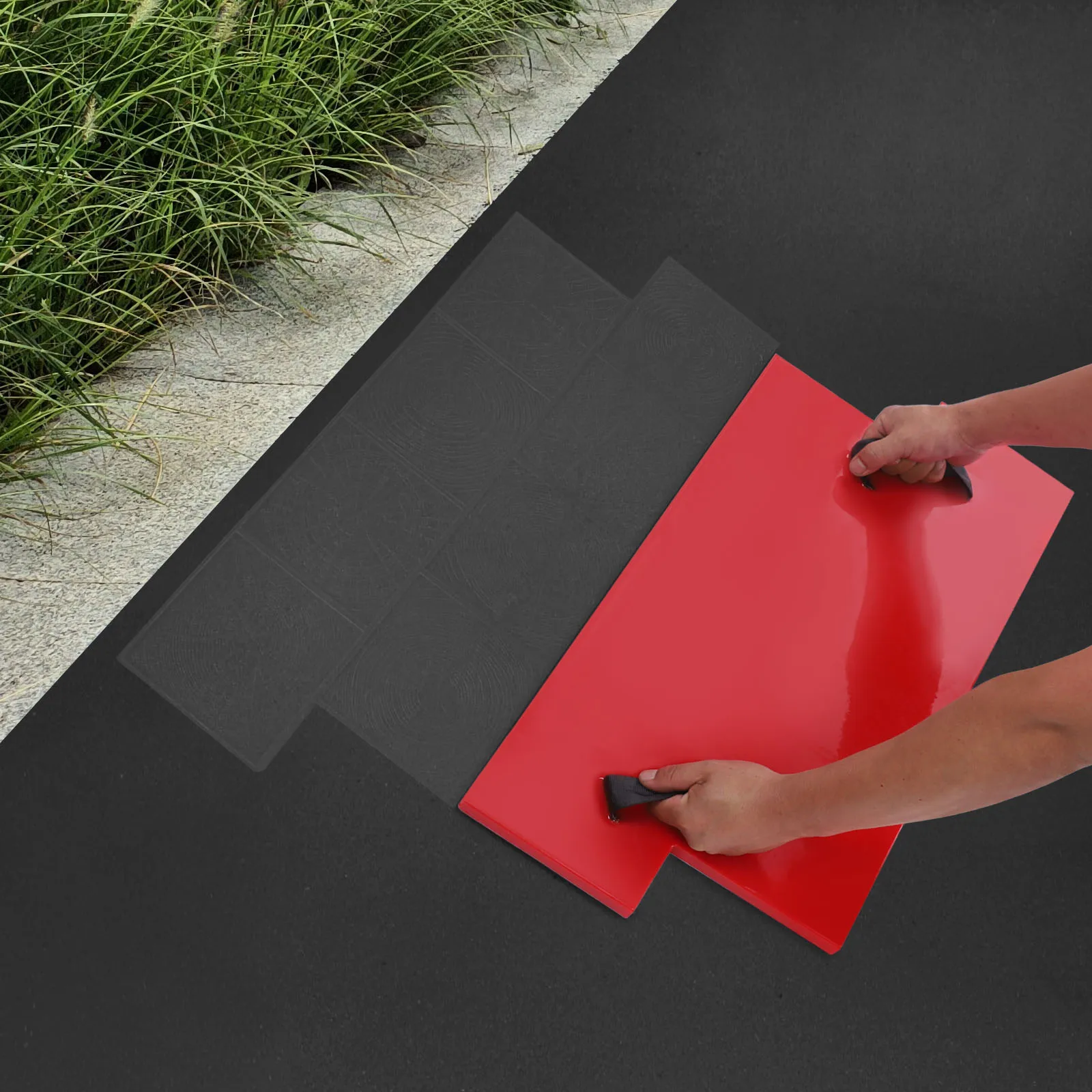 

28.35x12.6in Concrete Stamp Mold, PU Wood Grain Texture for Floor/Wall (Red, 18mm Thick)