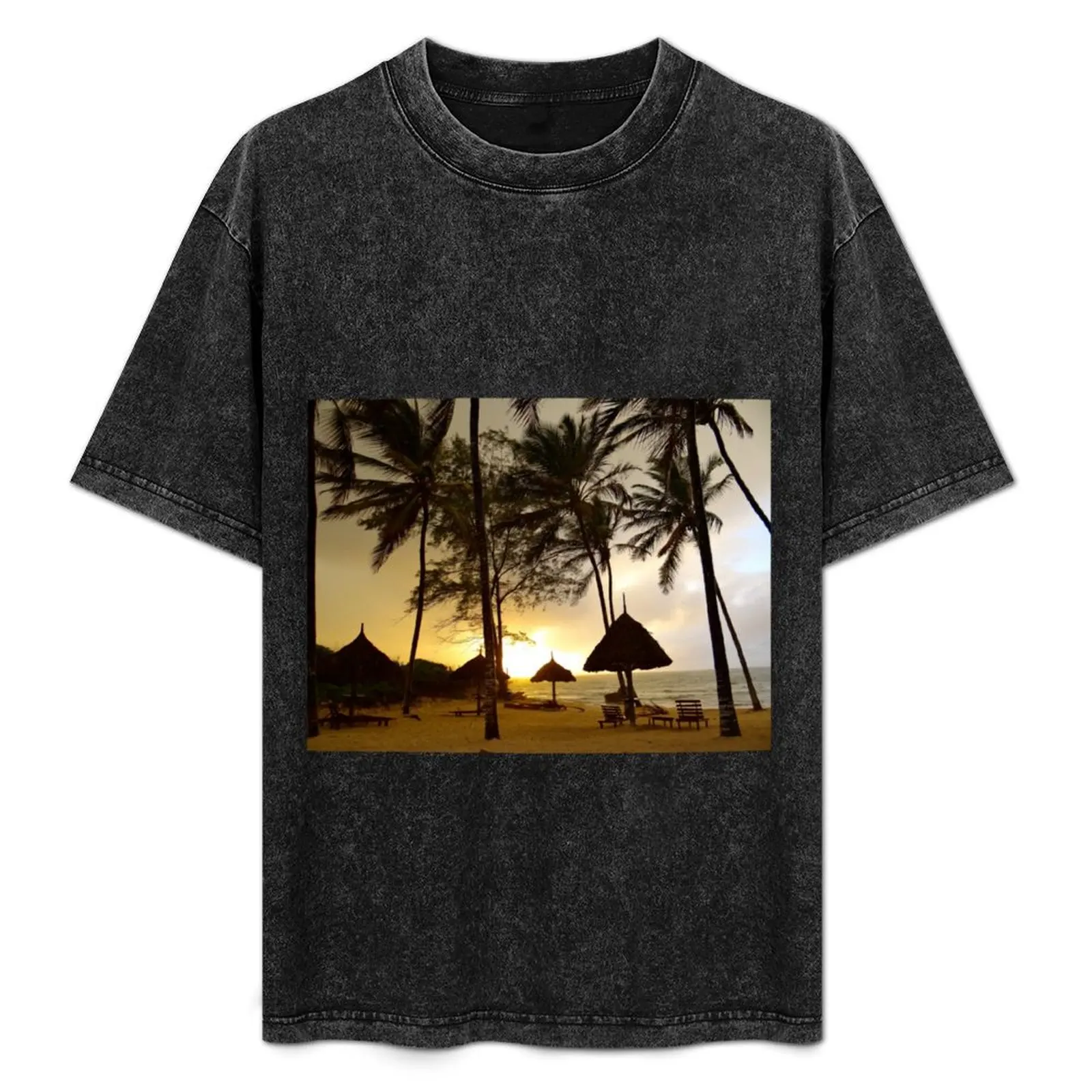Camiseta deportiva transpirable de manga corta con estampado de amanecer en la playa de Kenia