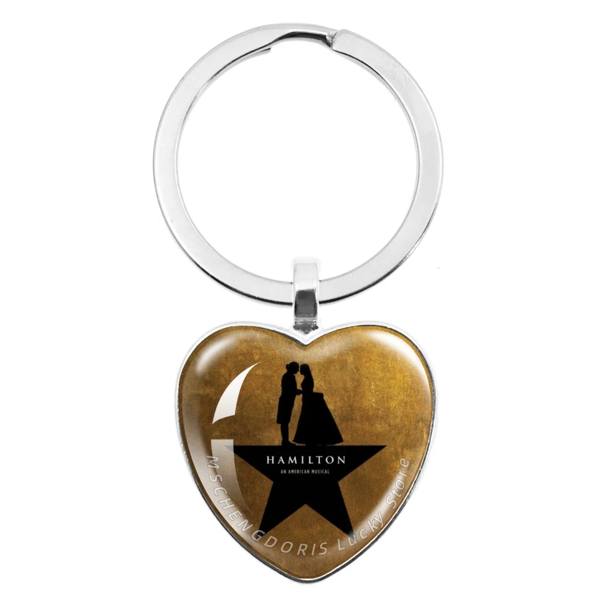 American Musical H-Hamilton Keychain Historical Figure Themed Heart Glass Cabochon Pendant Keychain Fans Jewelry Gift MS042