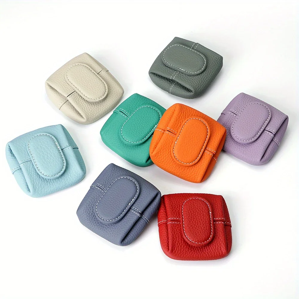 

Stylish Texture Genuine Leather Snap Closure Multifunctional Portable Mini Women'S Coin Purse Cute Accessories Exquisite Gift