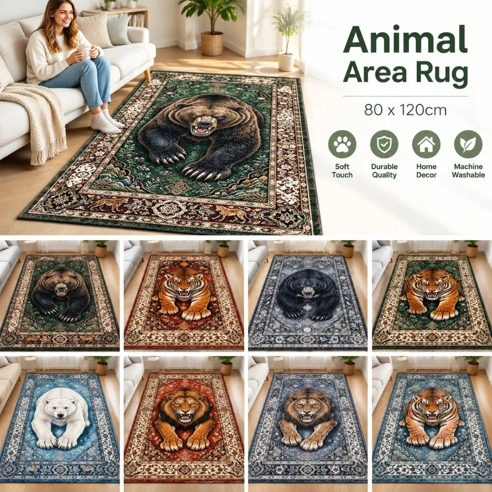 Wild Animal Print Tiger Floor Mat Soft Crystal Velvet Animal Shape Rug Non Slip Wear Resistant Living Room Mat Bedroom Entrance