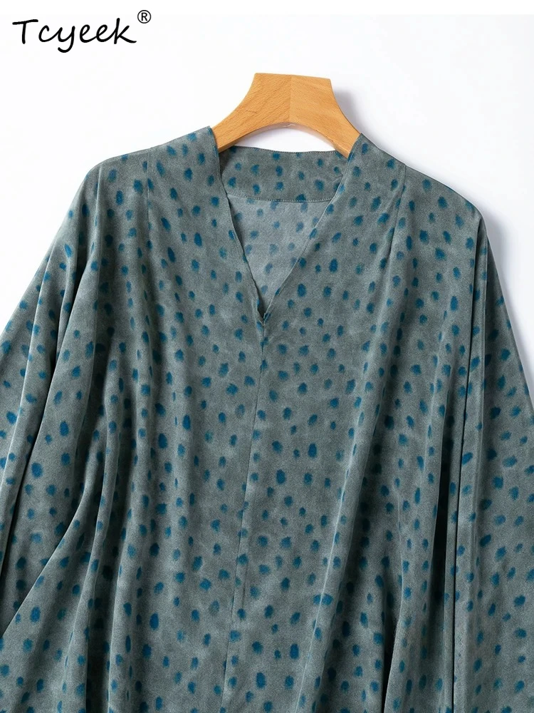 Tcyeek 100% Real Silk Shirts for Women 2026 Spring Autumn Elegant Flowing Long-sleeved T Shirt Clothes for Ladies Tops De Mujer