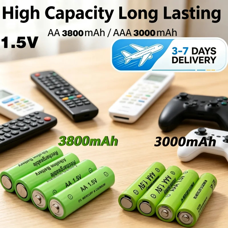 Magazzino UE, consegna rapida, nuova batteria AA ad alta capacità 3800 mAh / batteria AAA 3000 mAh 1,5 V, batteria ricaricabile AA Ni-MH, telecomando, torcia, orologio giocattolo.