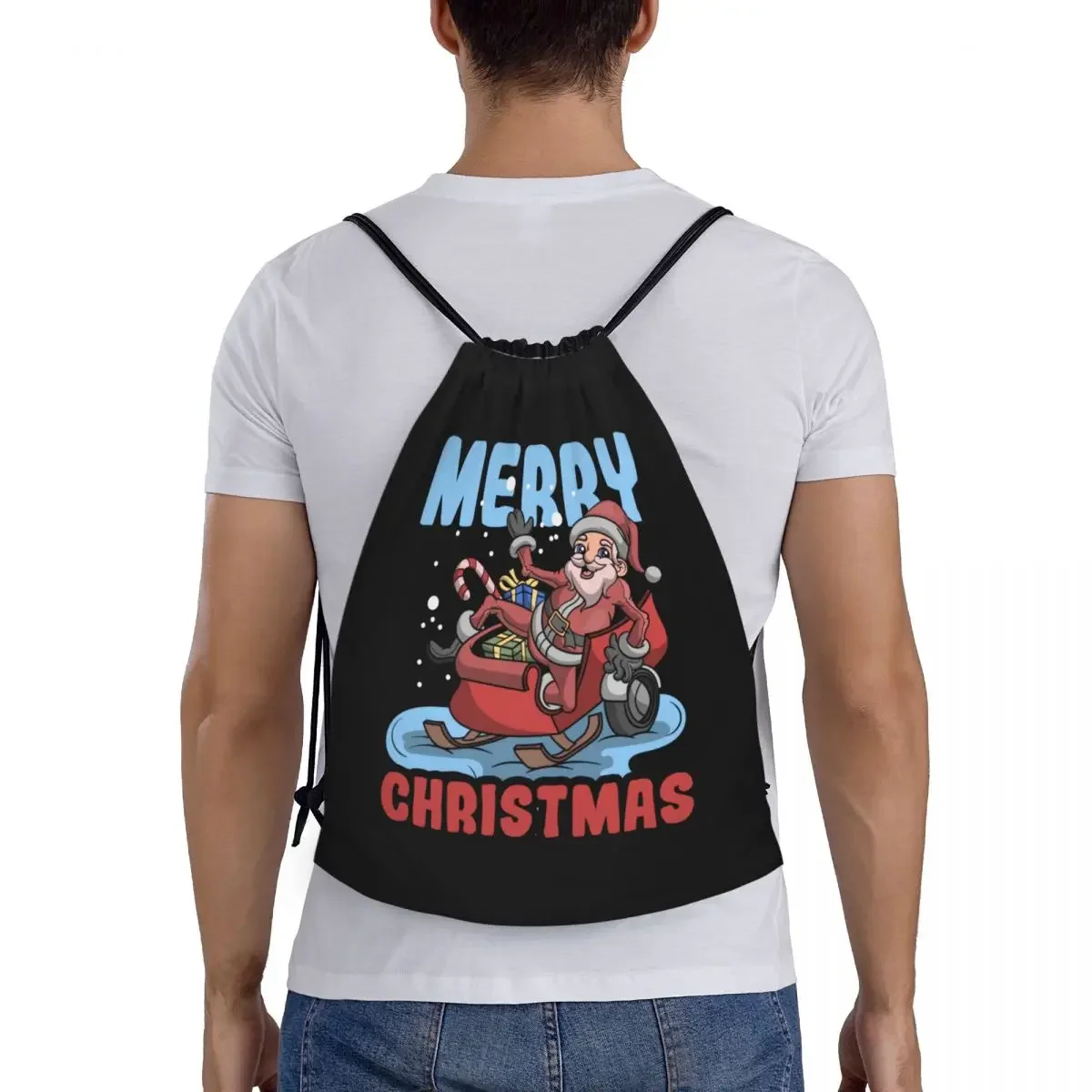 Mochila de almacenamiento con cordón para hombre y mujer, bolso deportivo con diseño divertido y personalizado de Papá Noel, ideal para guardar en el gimnasio, Feliz Navidad