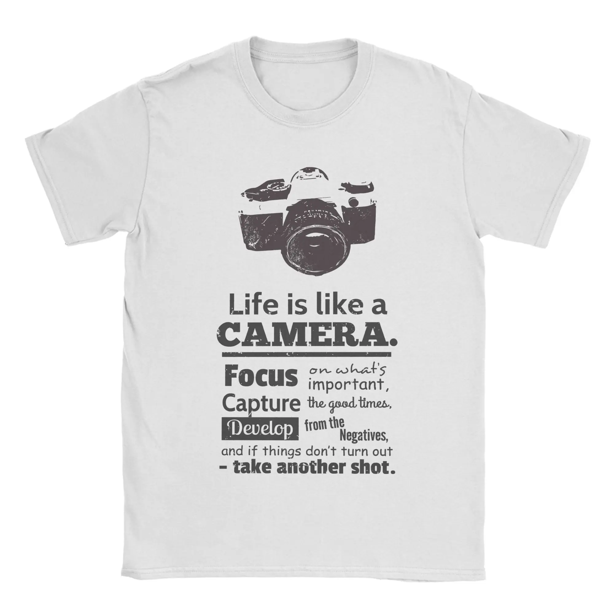 Men Women's Chic Life Is Like A Camera T Shirt Photographer 100% Cotton Tops Short Sleeve Crew Neck Tees Graphic T-Shirts