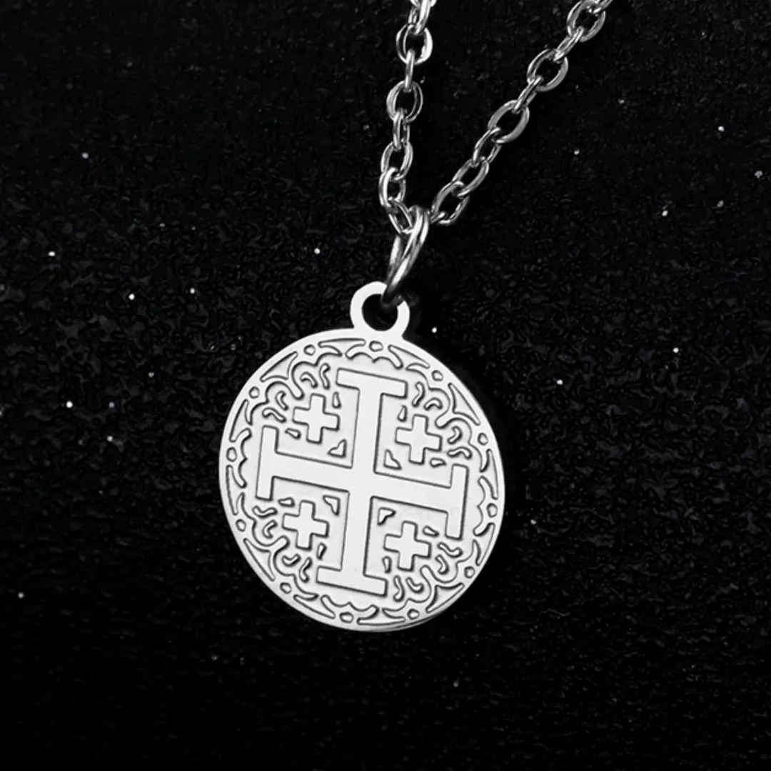 VASSAGO Religious Jerusalem Cross Charm Necklace for Women Stainless Steel Amulet Christian Catholic Vintage Jewelry