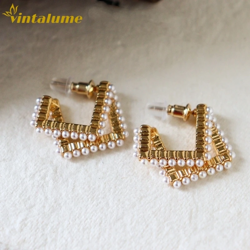 

Серьги-гвоздики Vintalume Fashion Jewelry с жемчугом, квадратные, для женщин, легкие, изящные, геометрические, модные, для вечеринок, в подарок