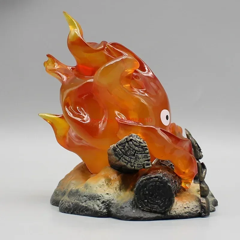 Cartoon Calcifer przedmioty lampa figurka Anime świeca Desktop figurki figurki Model z kreskówki kolekcja zabawek Ornament prezent dla dzieci