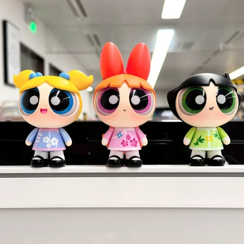 3pcs Set The Powerpuff Girls Doll Suit Figure Blossom Bubbles Buttercup Cartoon Hand Model Desktop Gift Toy Limited Edition New