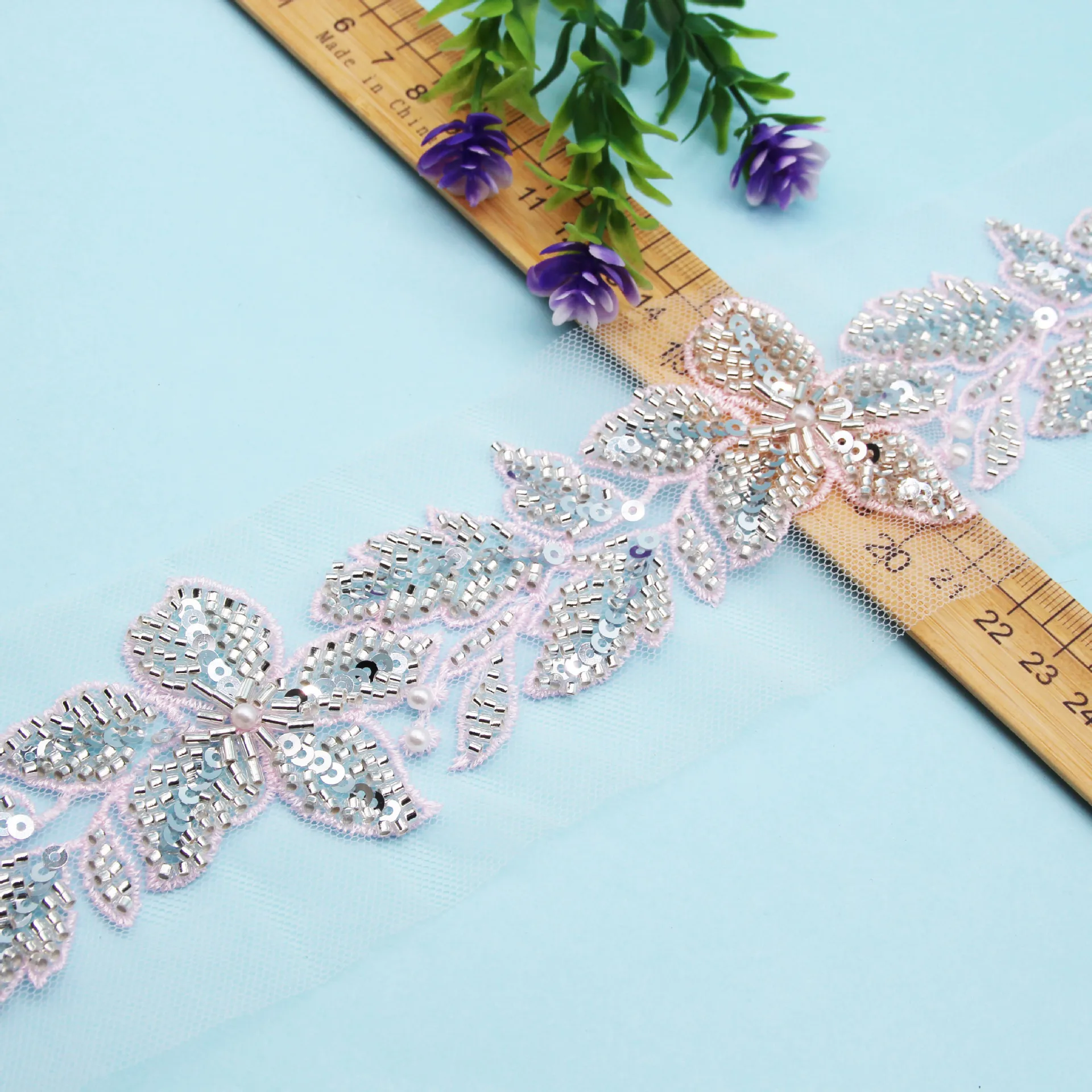 1/2 Yard Bead Lace Trim for DIY Pearl Gold And Pink Sequin Lace Ribbon for Shoes and Hats Decoration Apparel Accessories