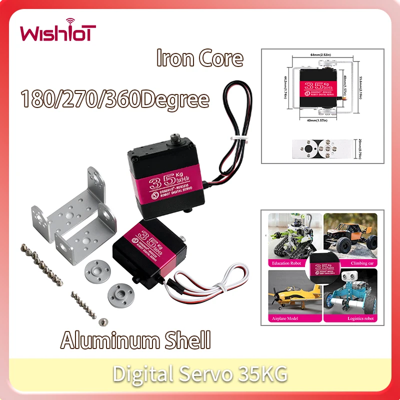 Servo digitale da 35 kg a doppio asse con staffa Servos Motore con nucleo in ferro con guscio in alluminio 180/270/360 °   per giocattoli intelligenti fai da te robot per auto RC
