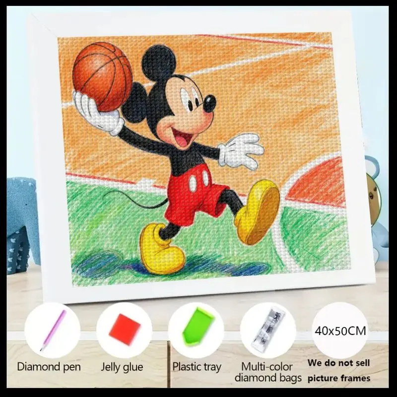 

1 шт. Disney Микки Маус баскетбольный алмазный набор для рисования, 5D полная дрель, круглый кристалл, стразы, вышивка, сделай сам, мультяшный драгоценный камень
