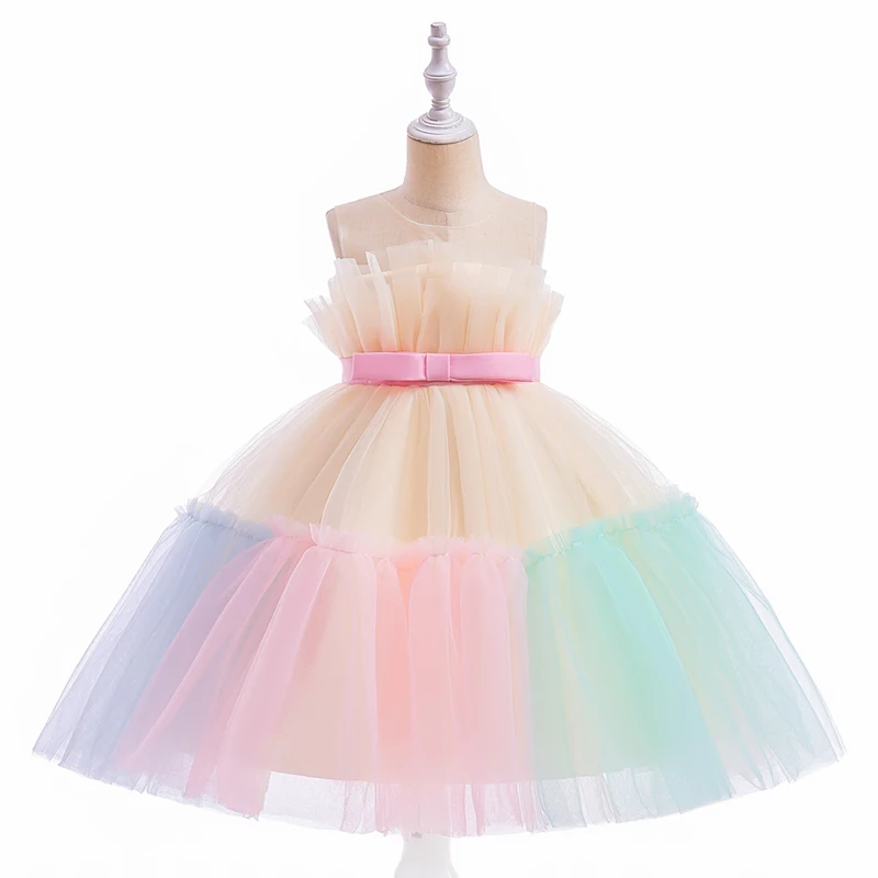 Colourful Kids Party Dress For Girl Children Costume Lace Princess Dresses Girls Clothes Backless Wedding Gown 3-10 Years