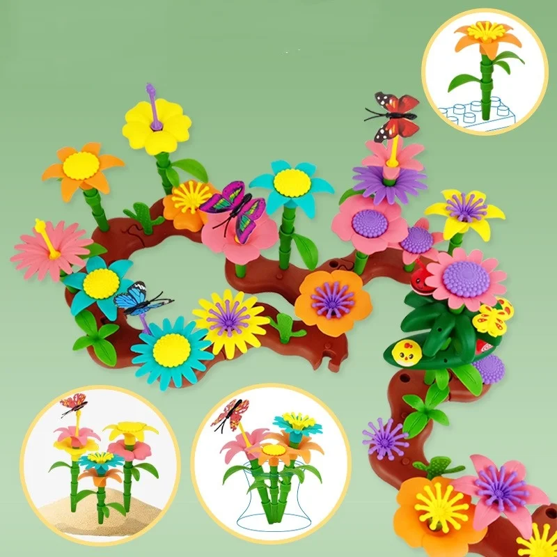 Flower Garden Architecture Set Building Blocks Toys DIY Construction  Plant Creative Educational Stacking Games Toys for Childre