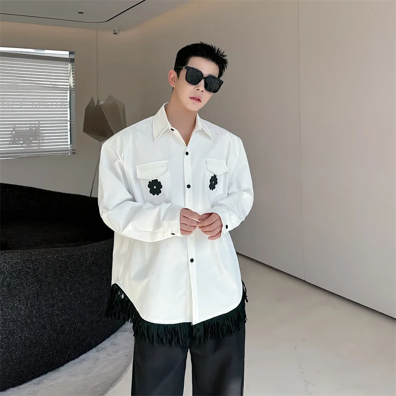 

New 2025 Men's Casual White irt Long Sve Spring Autumn Sle High End Faion Print Design Loose Fit Youthful Trendy