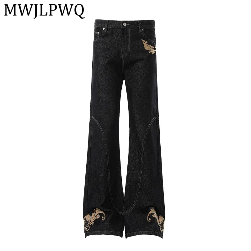 

MWJLPWQ American Retro Embroidered Wide-Leg Flared Jeans For Men And Women Straight Loose Fit Versatile Trend Casual Pants 15976