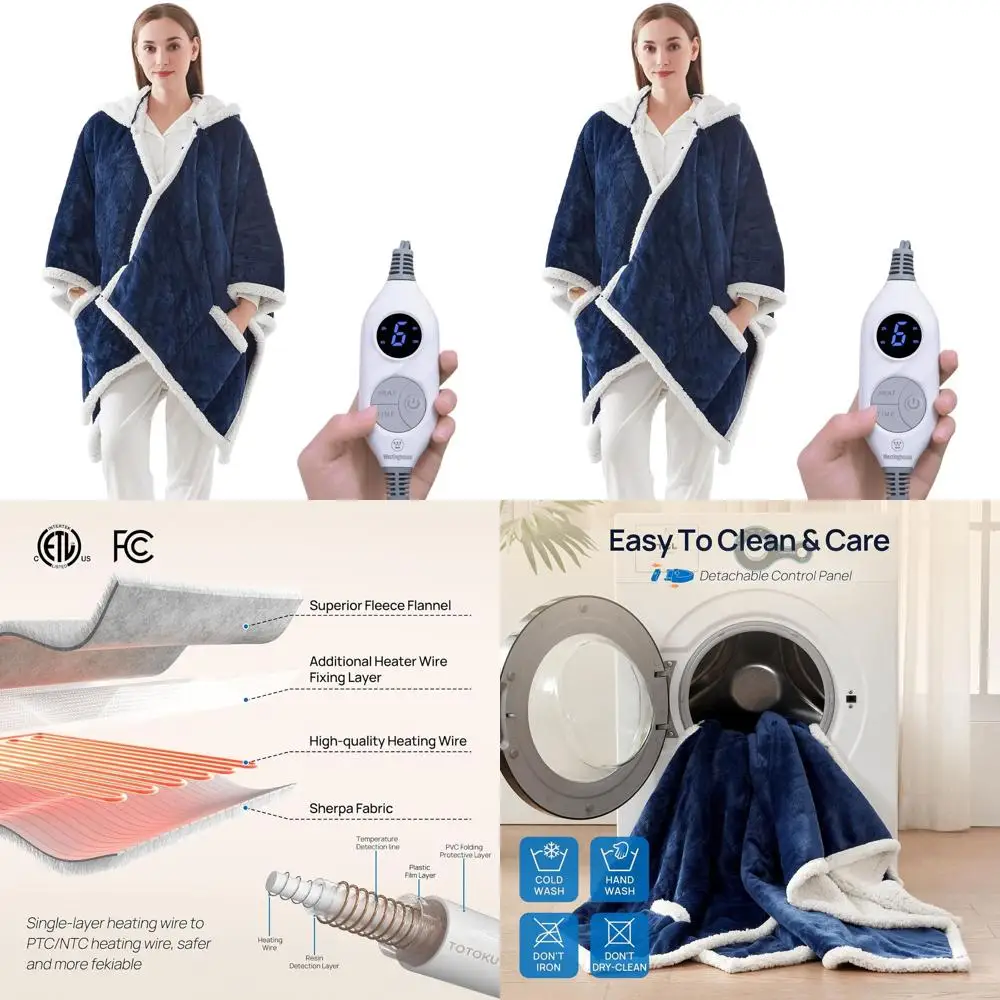 

Navy Electric Heated Throw Blanket with 6 Levels & 2-10 Hour Timer, 50x60