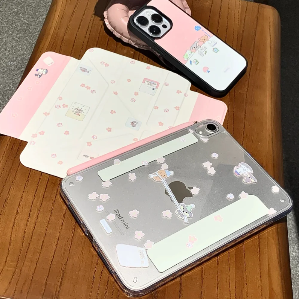 Ins Full Screen Small Red Flowers Cover For iPad Pro 13 11th M5 M4 12.9 A16 10 8 7 9th 10th Air 11 M2 M3 Mini Split Tablet Case