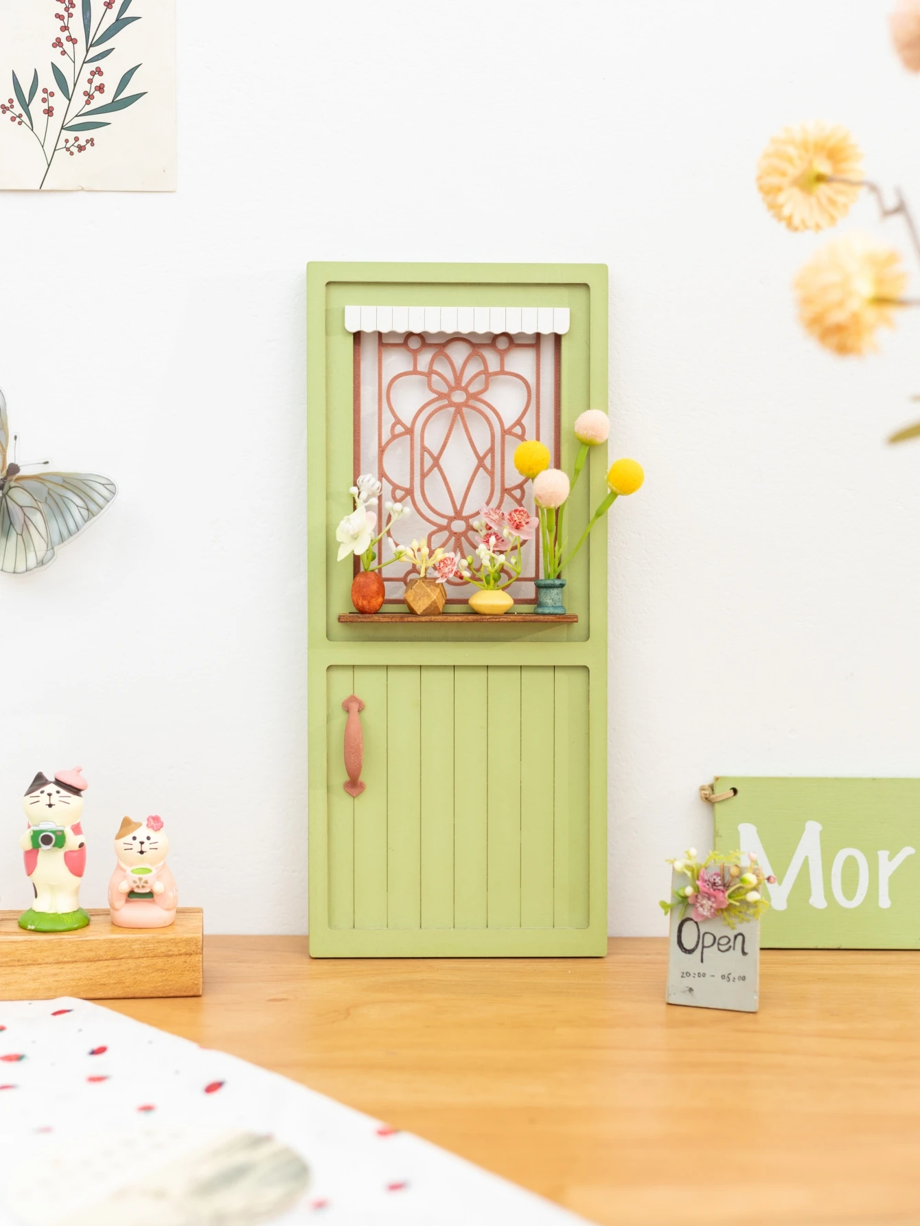 Cute Fairy Wooden Door Home Wall Arts Decor Miniature Landscape Plants Garden Decor Doll House Accessories Desktop Ornament Gift