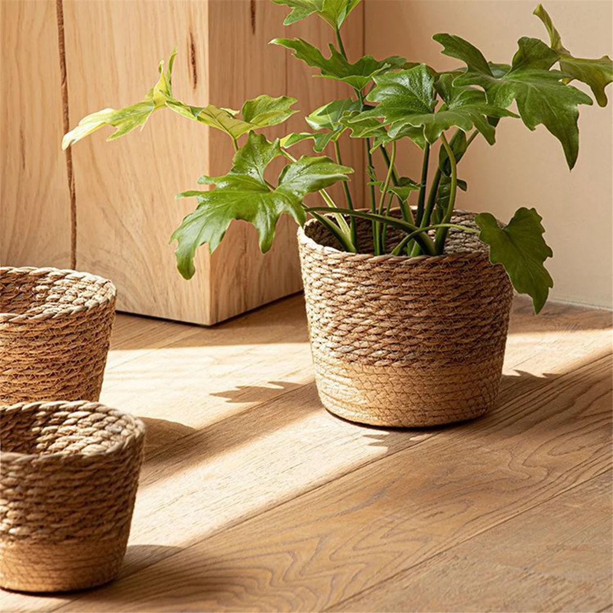 Cesta tejida, maceta tejida de paja para flores, cesta de mimbre, cesta de almacenamiento para maceta de mimbre, cesta de macetero tejida hecha a mano S