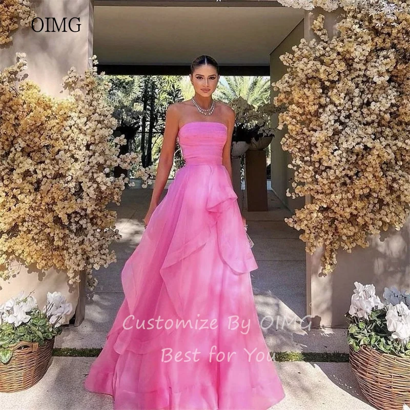 OIMG Summer Holiday A-line Prom Gowns Strapless Formal Party Gown Sleeveless Evening Dress vestidos de novia