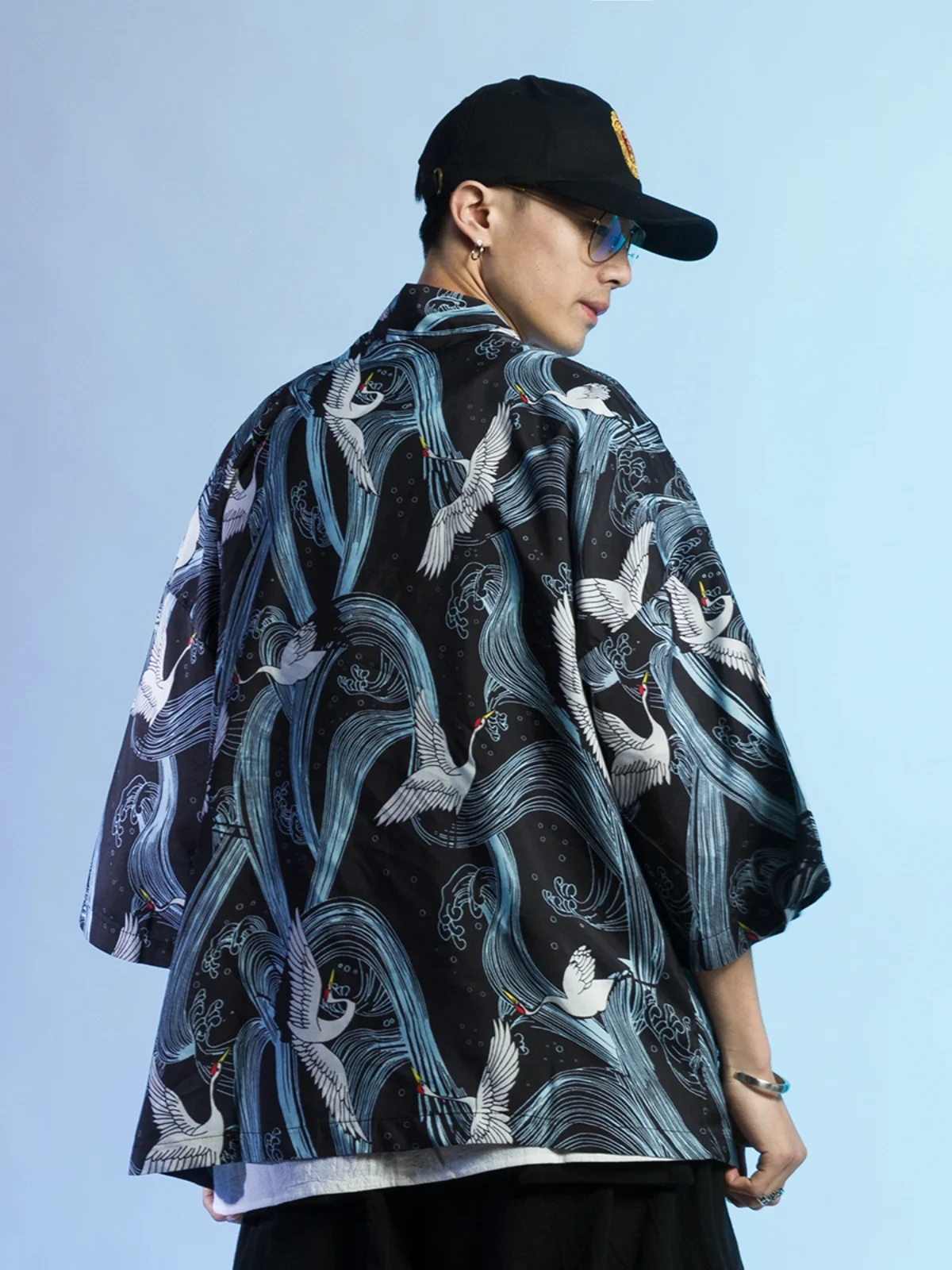 

New Chinese Sle Print Crane Design f Sve Kimono for Men Summer Faion Outerwear Loose Fit Youth ular Jaet