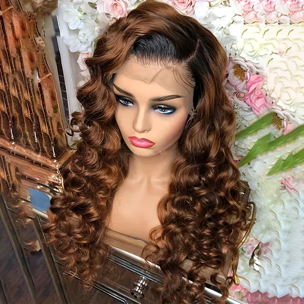

26Inch Soft 180%Density Ombre Blonde Deep Wave 13*4*1 Lace Front Wigs For Women Baby Hair Preplucked Glueless Synthetic Daily