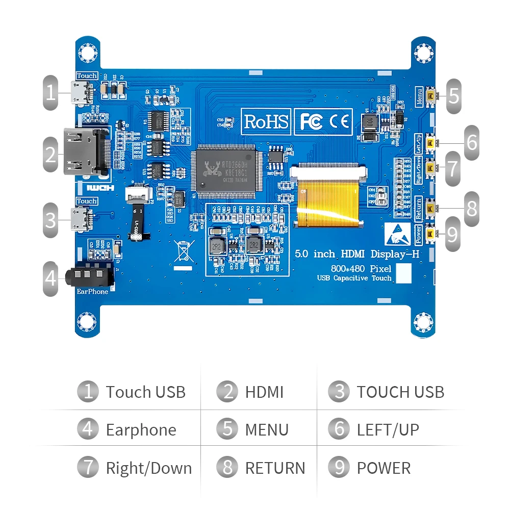 Imagem -02 - Mini Ips Tela Táctil do Lcd do tn com Polegadas Módulo de Exposição Portátil Apropriado para a Conexão do pi Windows Hdmi Usb da Framboesa