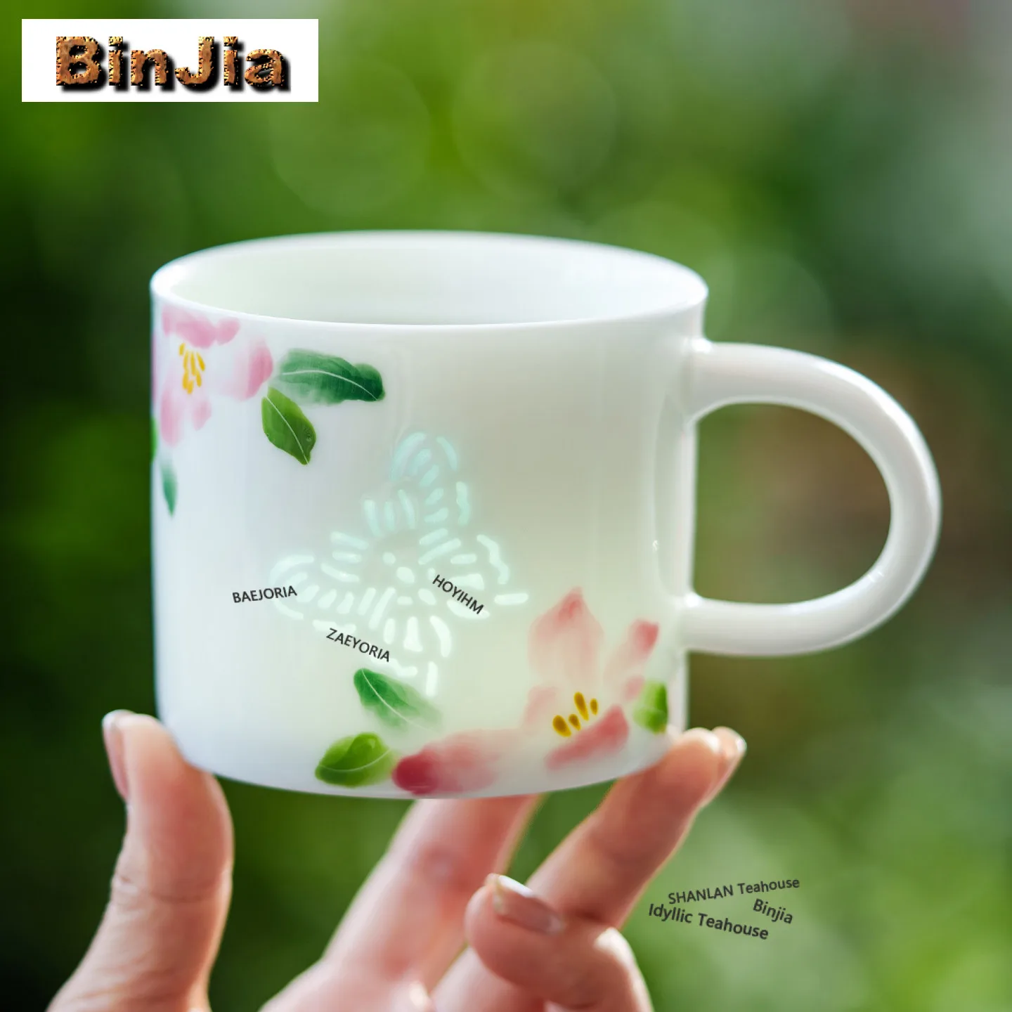 180ml Kaffeebecher mit Schmetterlings- und Begonien-Motiv, mit Untertasse, Paar-Handgriffbecher, Nachmittagstee-Set, Teeservice