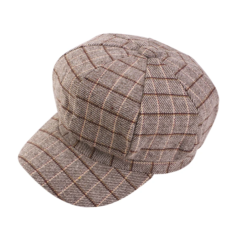 Neue britische Vintage-Newsboy-Mütze mit breiter Krempe, karierte achteckige Baskenmütze, Damen-Malerkappe, elegante Retro-Mütze für den Außenbereich – Detail 9