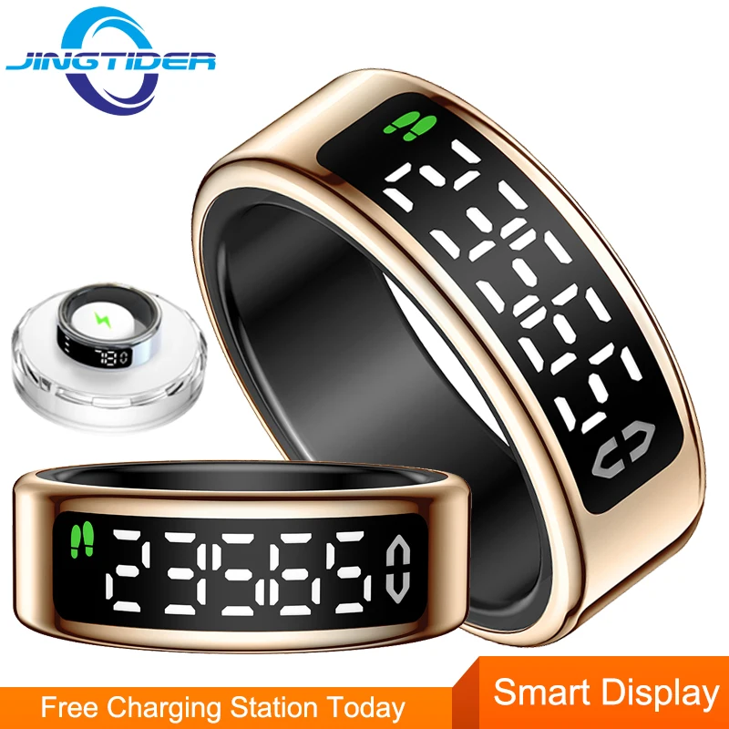 

SY01 Смарт-дисплей Мужское умное кольцо Женское фитнес-трекер IP68 5ATM Водонепроницаемое стильное интеллектуальное кольцо на палец из нержавеющей стали