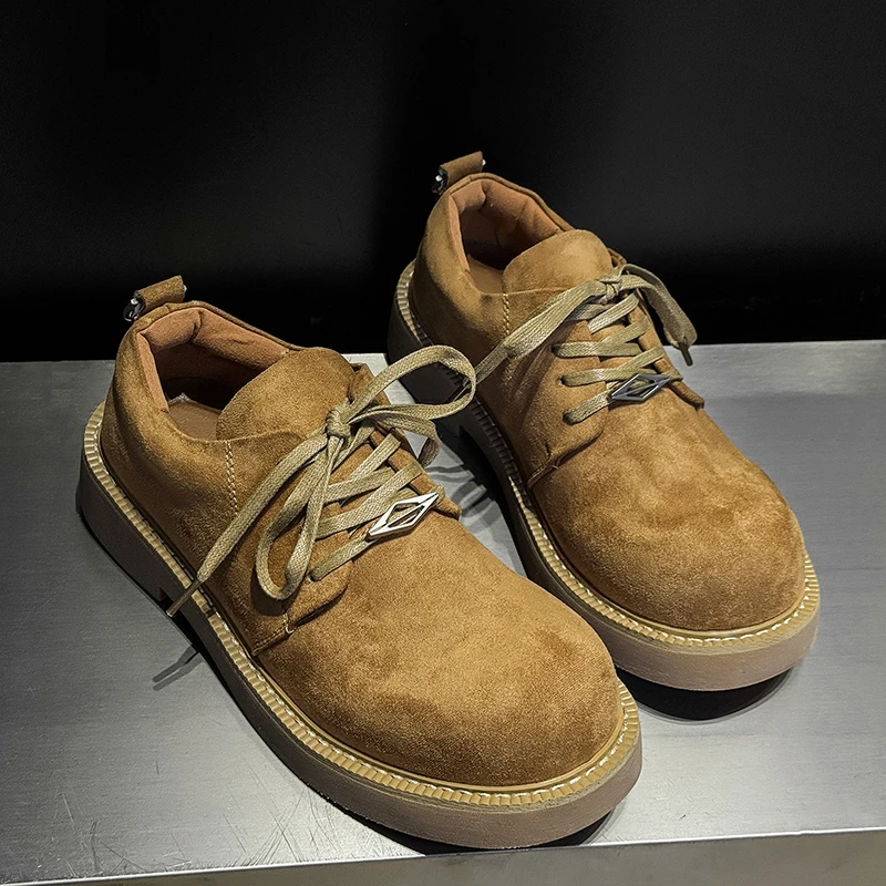 Men Business Derby Shoes Men Thick-soled Height-increasing Shoes with Big Heads British-style Retro Workwear Versatile Men Shoes