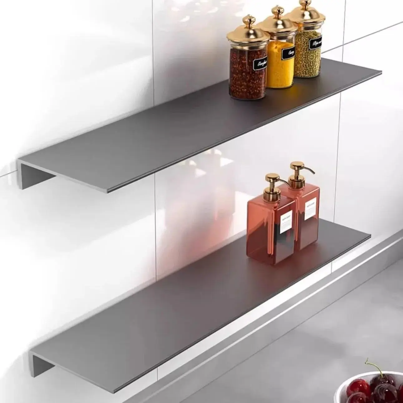 30/40/50cm Space Aluminum Alloy Kitchen Storage Rack Seasoning Box Seasoning Storage Thickened Non Perforated Wall Mounted