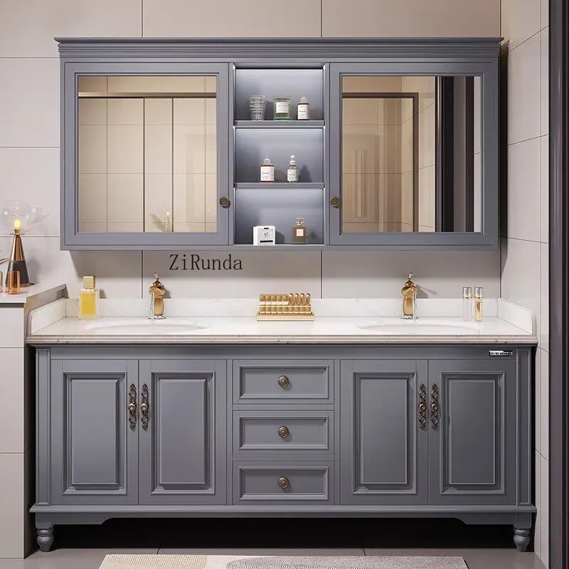 

Комбинированный шкаф для ванной комнаты из дуба, умывальник от пола до потолка, раковина для мытья рук, умывальник из массива дерева, унитаз.