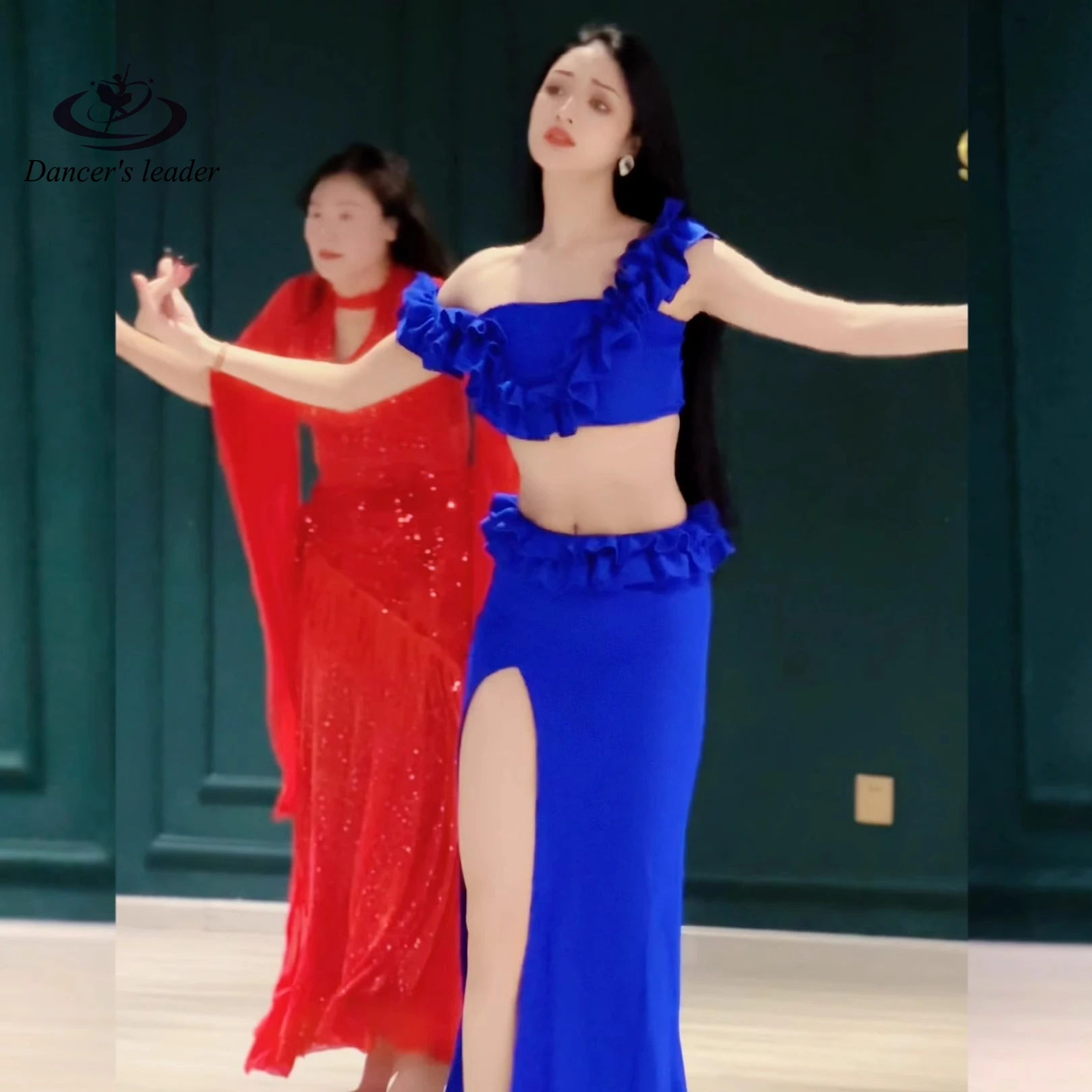 Belly Dance Performance Suit Oriental Dance Klein Blue Open Shoulder Light Luxury Practice Suit Simple Performance Suit