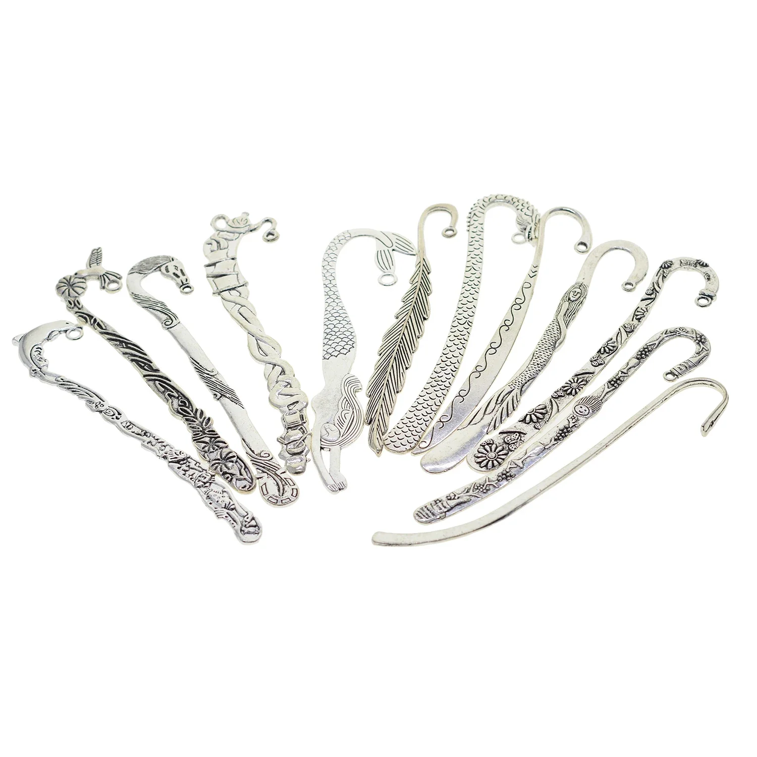 

12pcs Retro Silver 5 Inch Long Blank Beading Horse Mermaid Feather Bird Bookmark