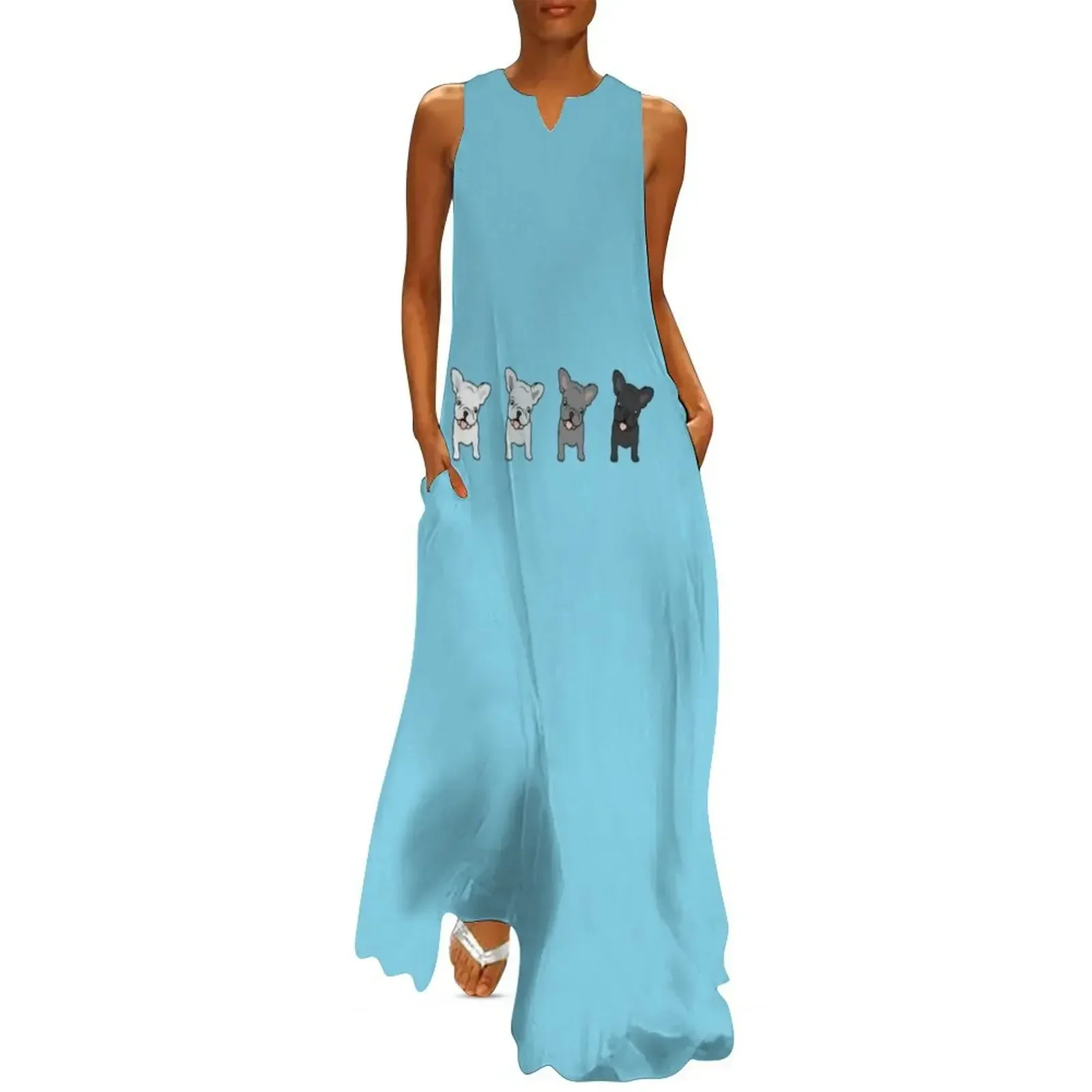 

Happy French Bulldogs Sticker Long Dress women's elegant loose dresses women dress women party dresses Dress