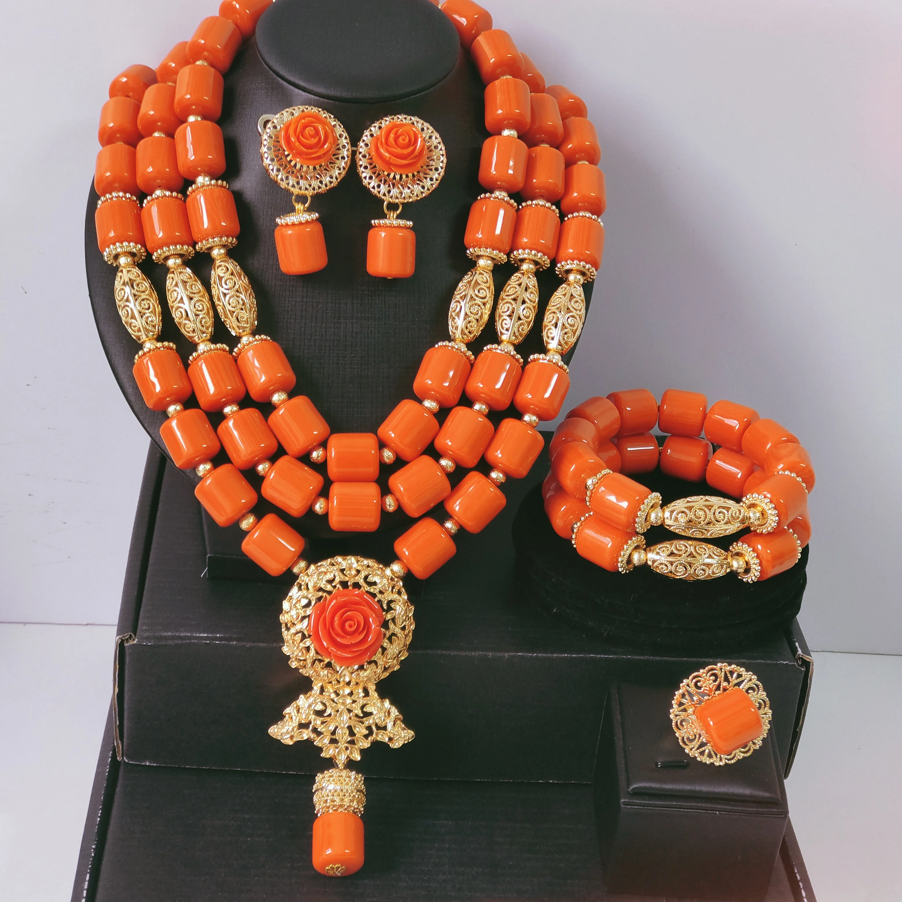 orange-artificial-coral-beads-african-jewelry-set-for-nigerian-wedding