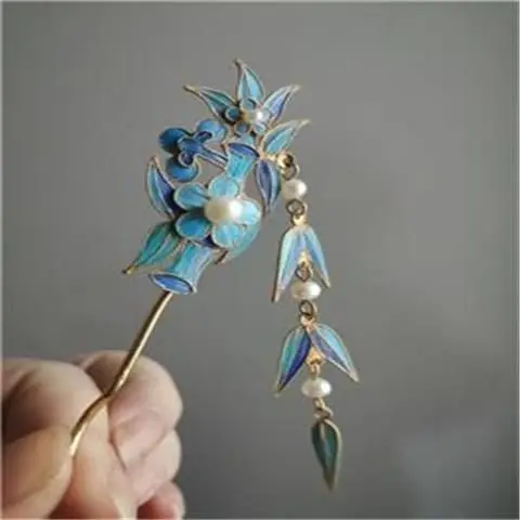 Chinese Style Cloisonne Distinctive Hanfu Hair Accessories Restoration Brass Gold-plated Filigreds Dot Bamboo Plum Hairpin