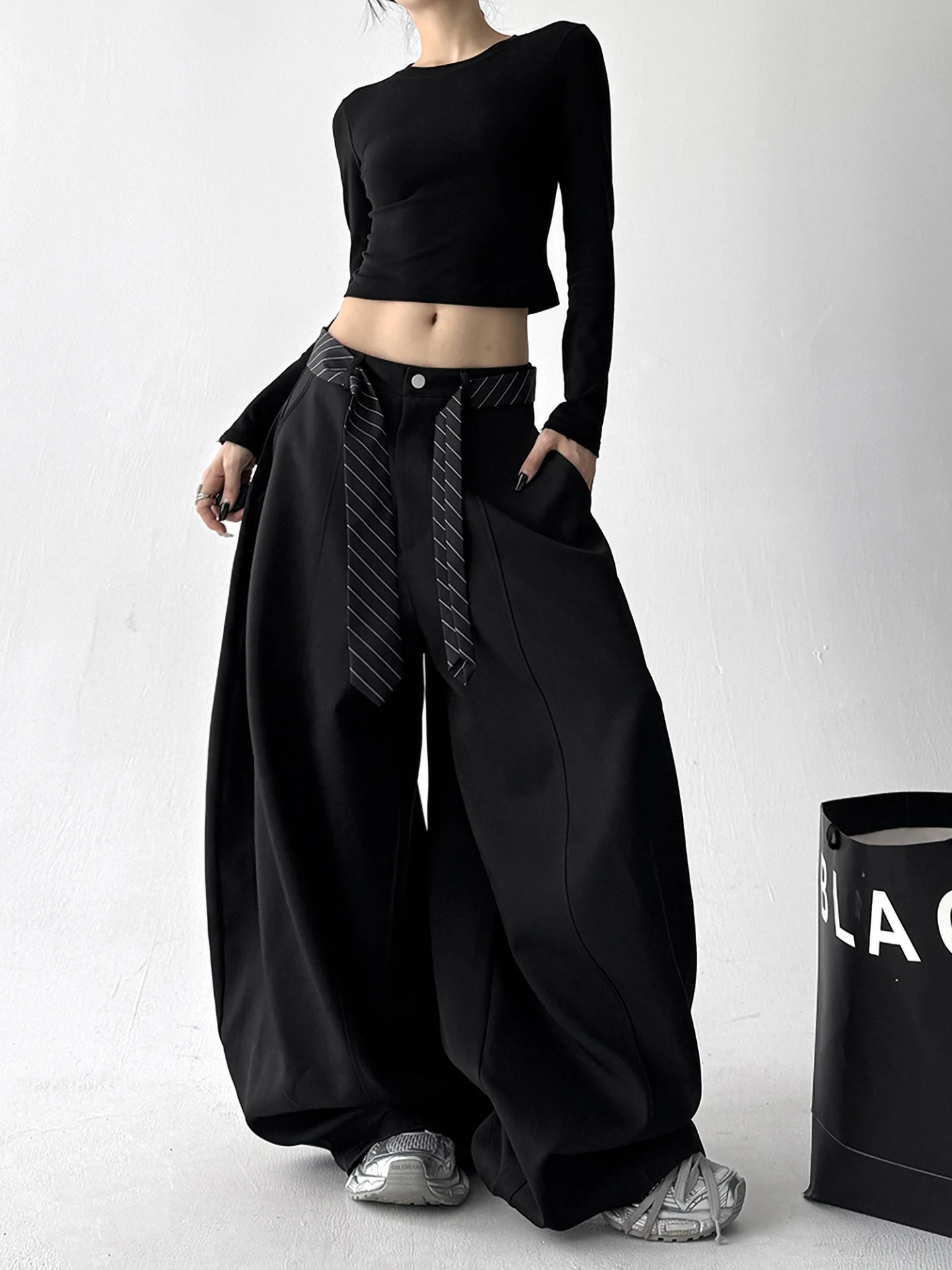 Origineel ontwerp hoge taille wijde pijpen casual broek dames herfst faion broek veelzijdige rechte snit groot formaat