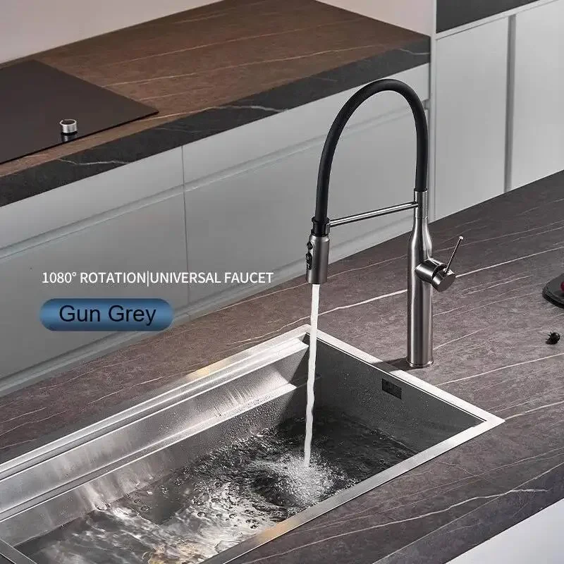 Kitchen Faucet Sink Faucets Rubber Pull Down Stream Sprayer Taps 304 Stainless Steel Rotatable Kitchen Mixer Water Tap Crane